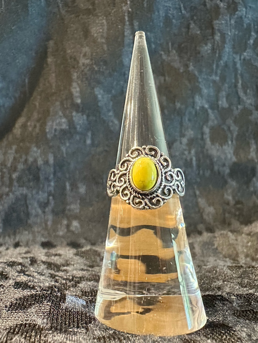 Yellow Stone Filigree Silver Ring